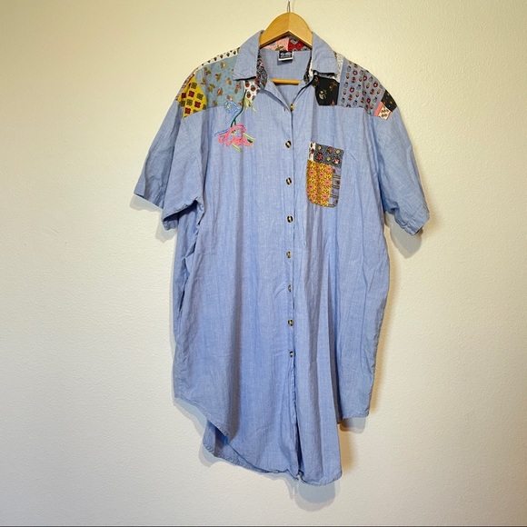 Chandri | Vintage Denim Patched Button Down Dress - Picture 2 of 8